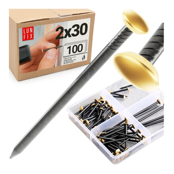 Gwoździe ozdobne do obrazków 2x30 mm złota szeroka główka 100szt.