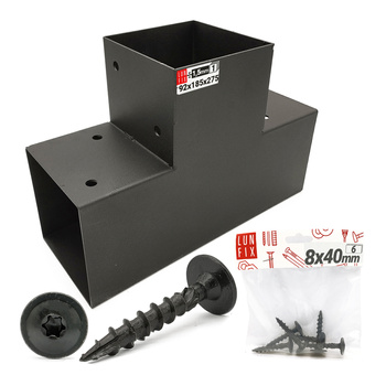Zestaw łącznik kantówki 9x9cm kształt T z wkrętami 8x40 mm