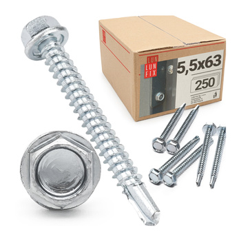 Wkręty samowiercące 5,5x63 łeb 6-kątny DIN7504 ocynk 250szt.