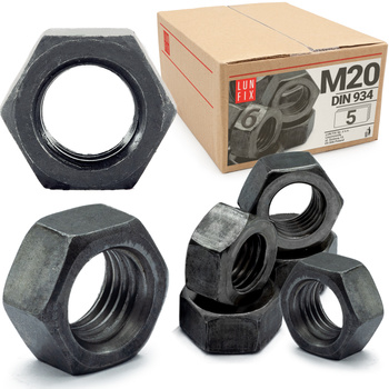 Nakrętka sześciokątna M20 DIN 934 klasa 6 czarna 8szt.