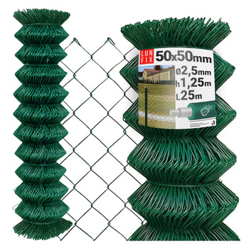 Siatka pleciona zielona 125cm oczko 50x50mm fi 2,5mm powlekana PVC 25mb