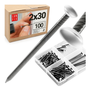 Gwoździe ozdobne do obrazków 2x30 mm srebrna szeroka główka 100szt.