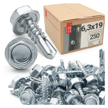 Wkręty samowiercące 6,3x19 łeb 6-kątny DIN7504 ocynk 250szt.