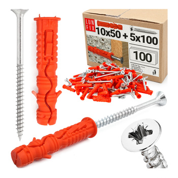 Kołki rozporowe 10x50 mm z wkrętem z łbem stożkowym 5x100 mm 100szt.