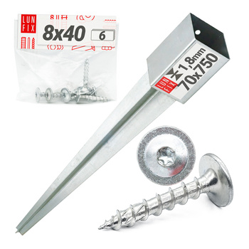 Zestaw podstawa słupa wbijana 7 cm + wkręty