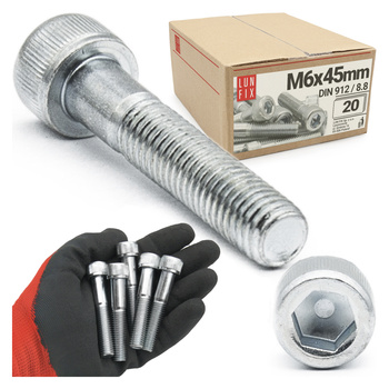 Śruby imbusowe M6x45 ocynkowane DIN912 klasa 8.8 20szt