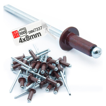 Nity zrywalne 4x8mm aluminiowo-stalowe BRĄZ RAL8017 100szt.