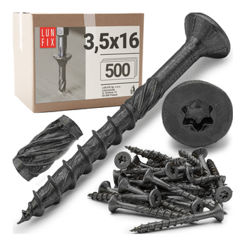 Wkręty ciesielskie czarne stożkowe 3,5x16 do drewna KMWHT 500szt.