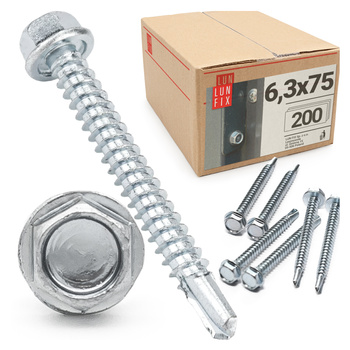 Wkręty samowiercące 6,3x75 łeb 6-kątny DIN7504 ocynk 200szt.