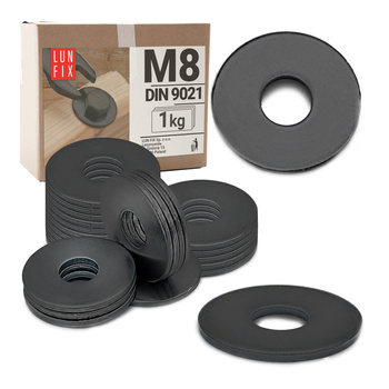 Podkładka okrągła M8 powiększona czarny ocynk DIN9021 1kg